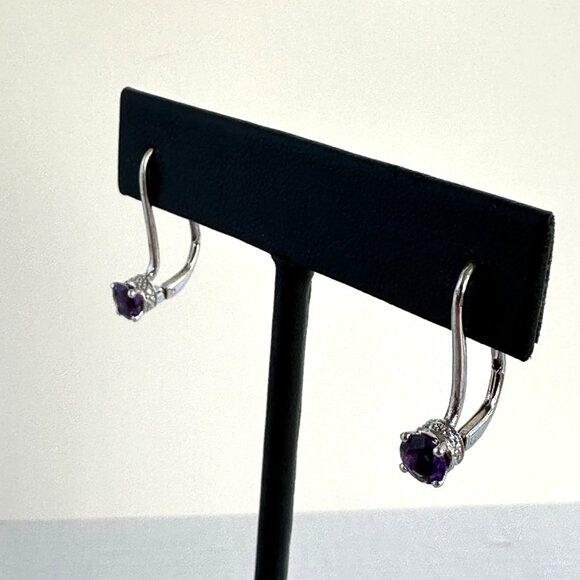 Sterling Silver Drop Earrings With Amethyst Stones For Pierced Ears 1" - Picture 2 of 11